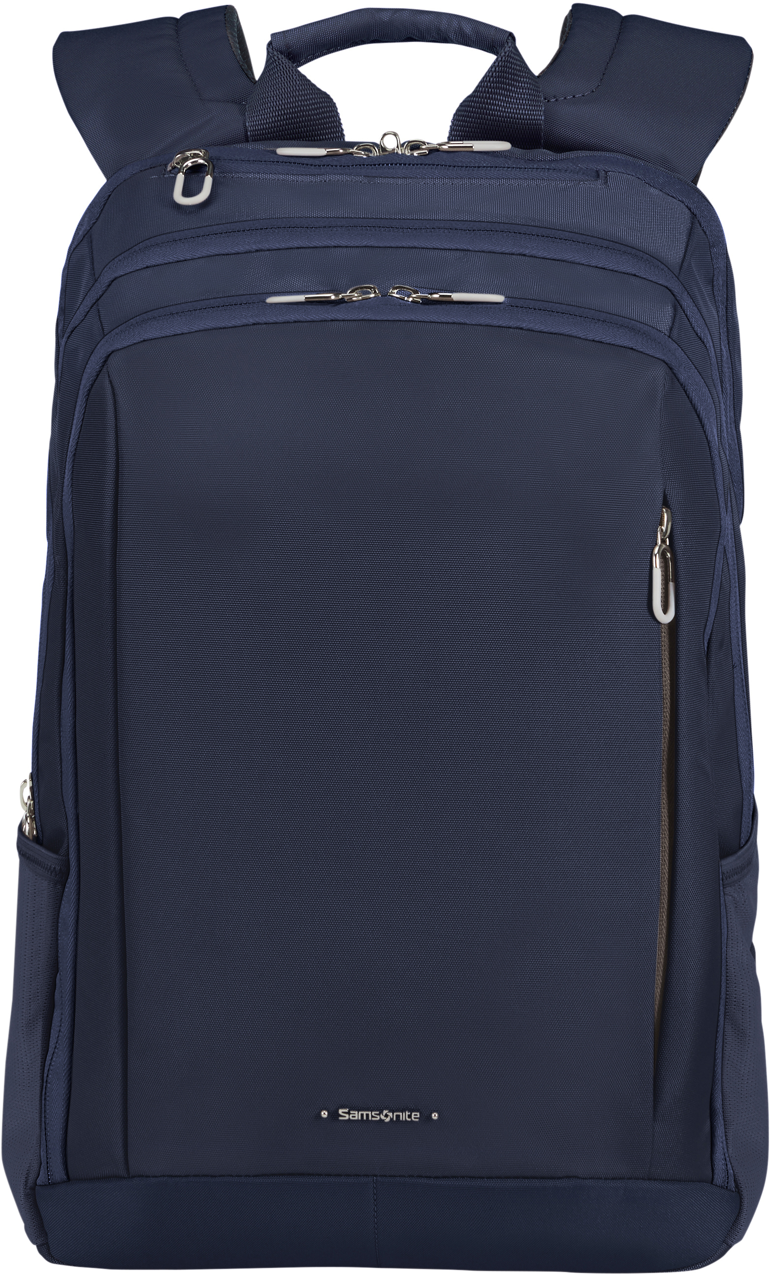 Marineblauer Samsonite-Rucksack mit mehreren Fächern und einem schlanken Design.