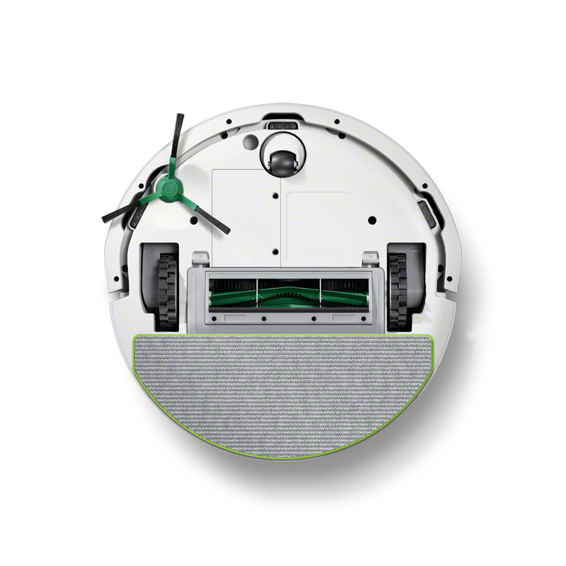 Roboter-Staubsauger, Unterseite, grüne Details.
