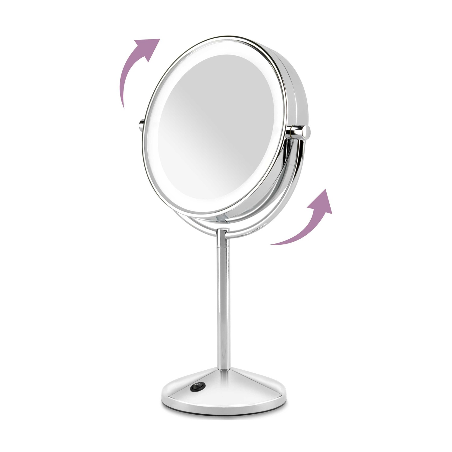 Specchio per trucco argentato illuminato.