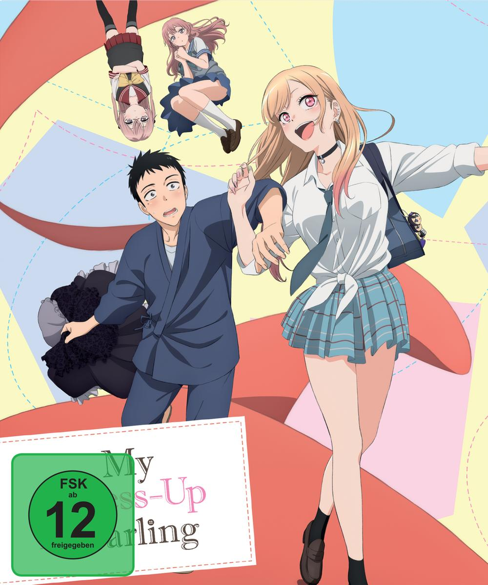Anime-Cover mit zwei Charakteren, einem Schulmädchen und einem Jungen im Kimono.
