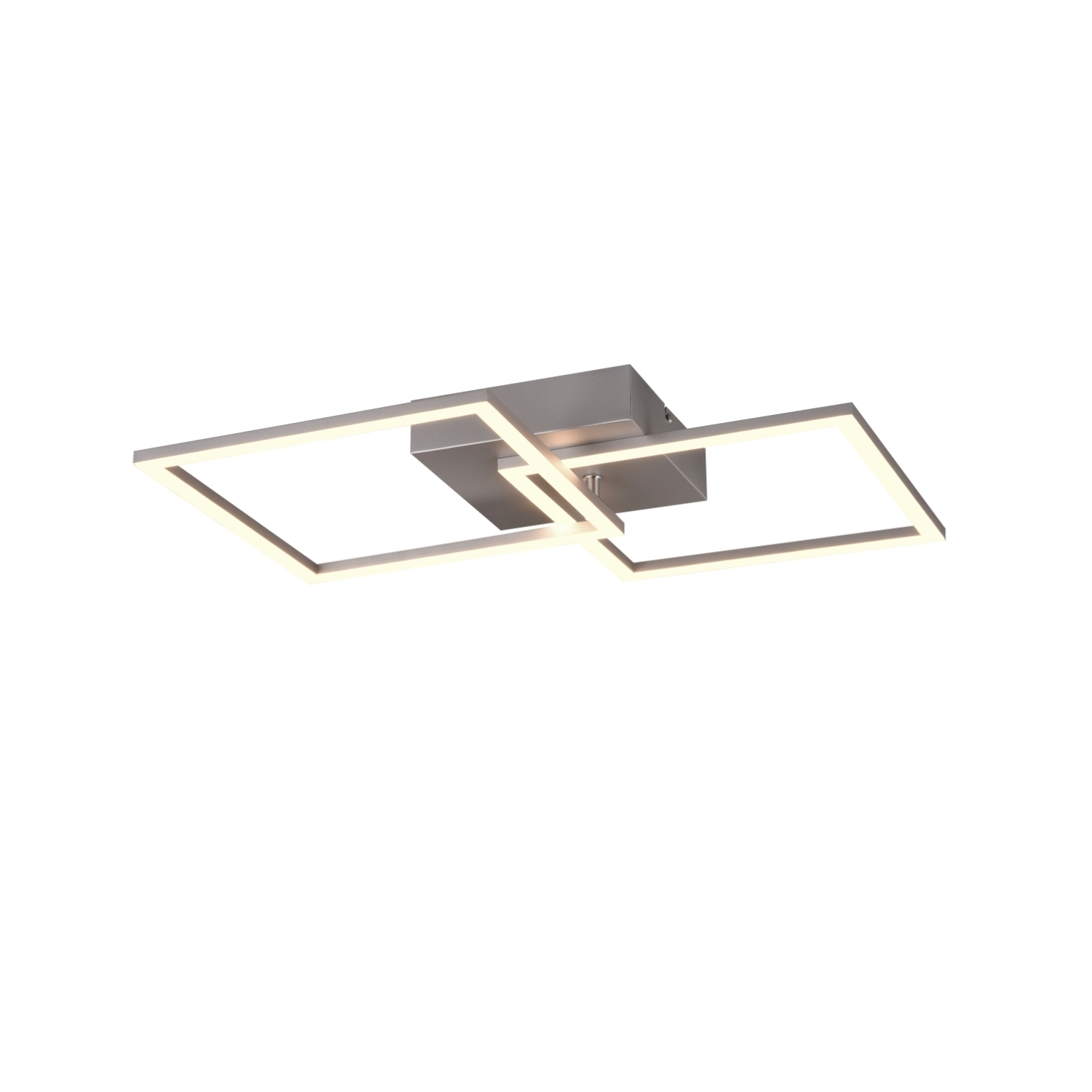 Lampada da soffitto moderna con due forme quadrate illuminate.