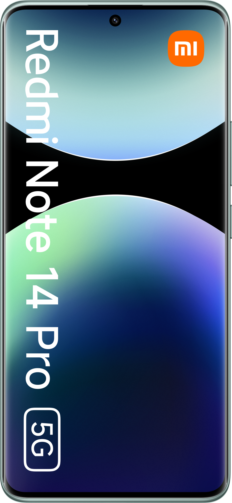 Smartfon, Redmi Note 14 Pro 5G, z gradientowym tłem.