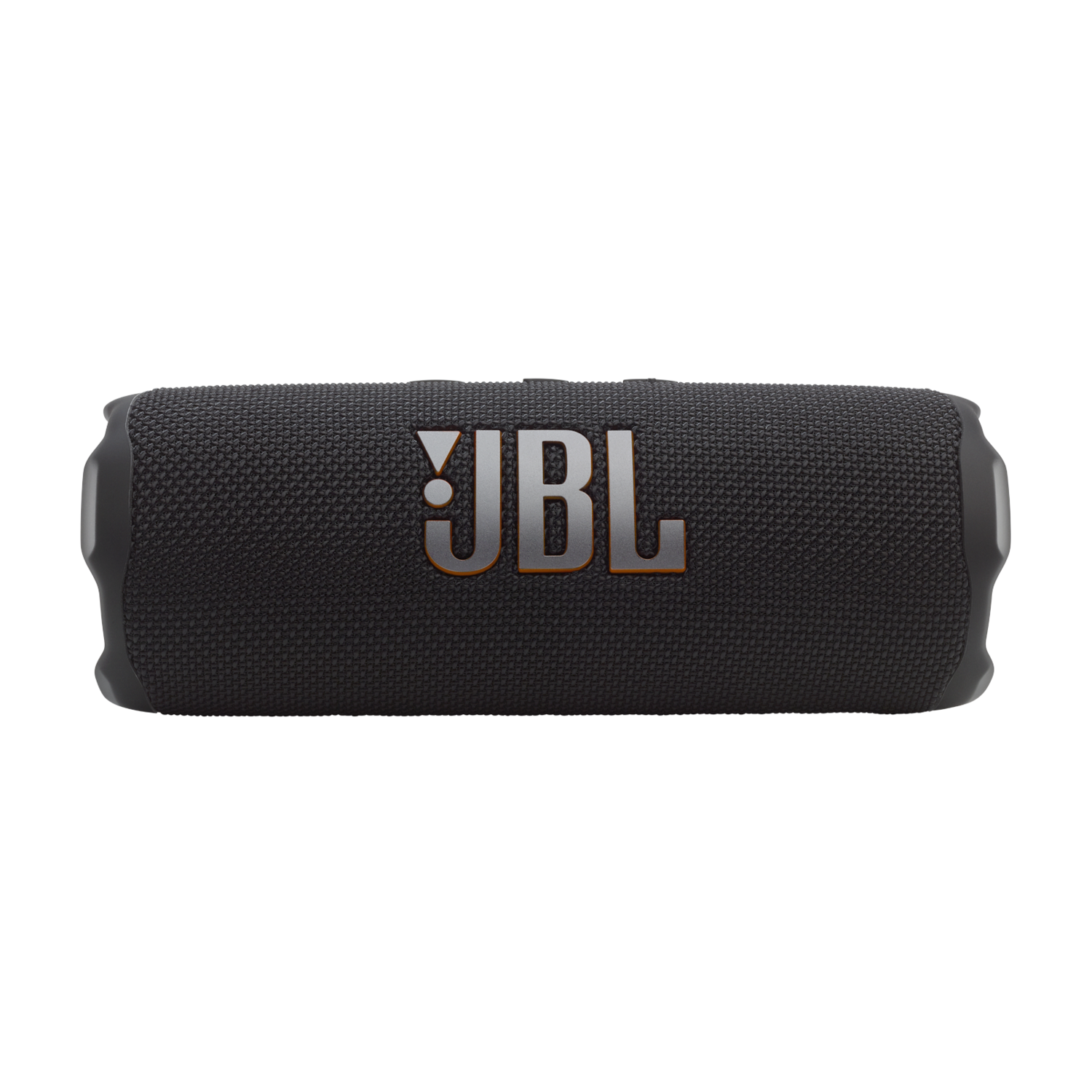Een zwarte JBL-luidspreker, lang en cilindrisch, met het JBL-logo in oranje.