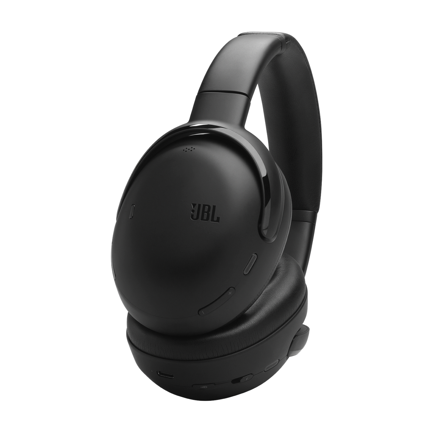 Black JBL headphones on white background. The JBL logo is visible.