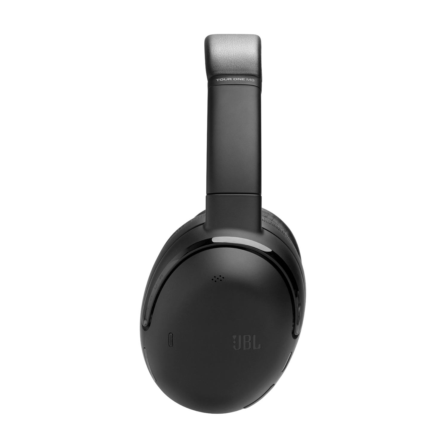 Black headphones with JBL logo on a white background, seen from the front.
