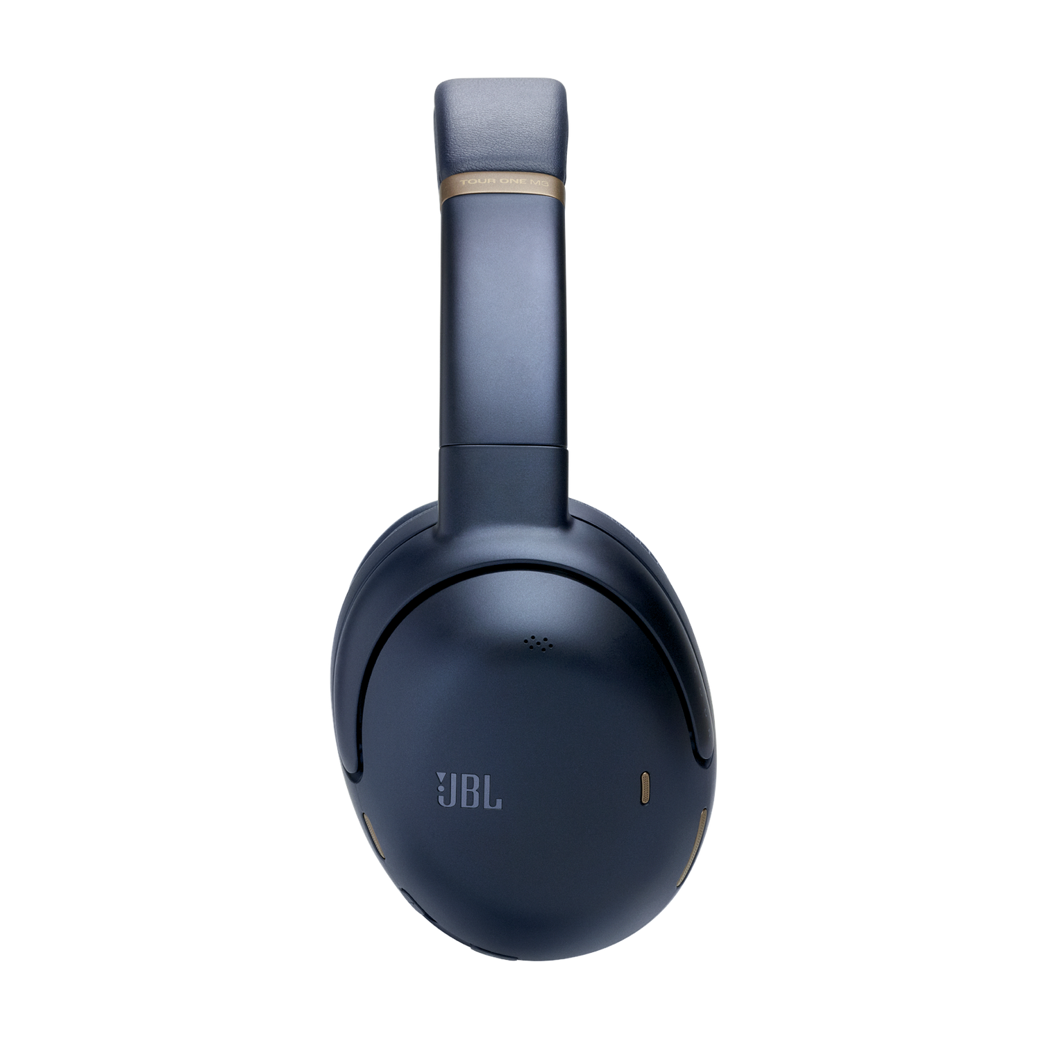 Casque JBL bleu foncé sur fond blanc. Le casque est orienté vers l'avant.