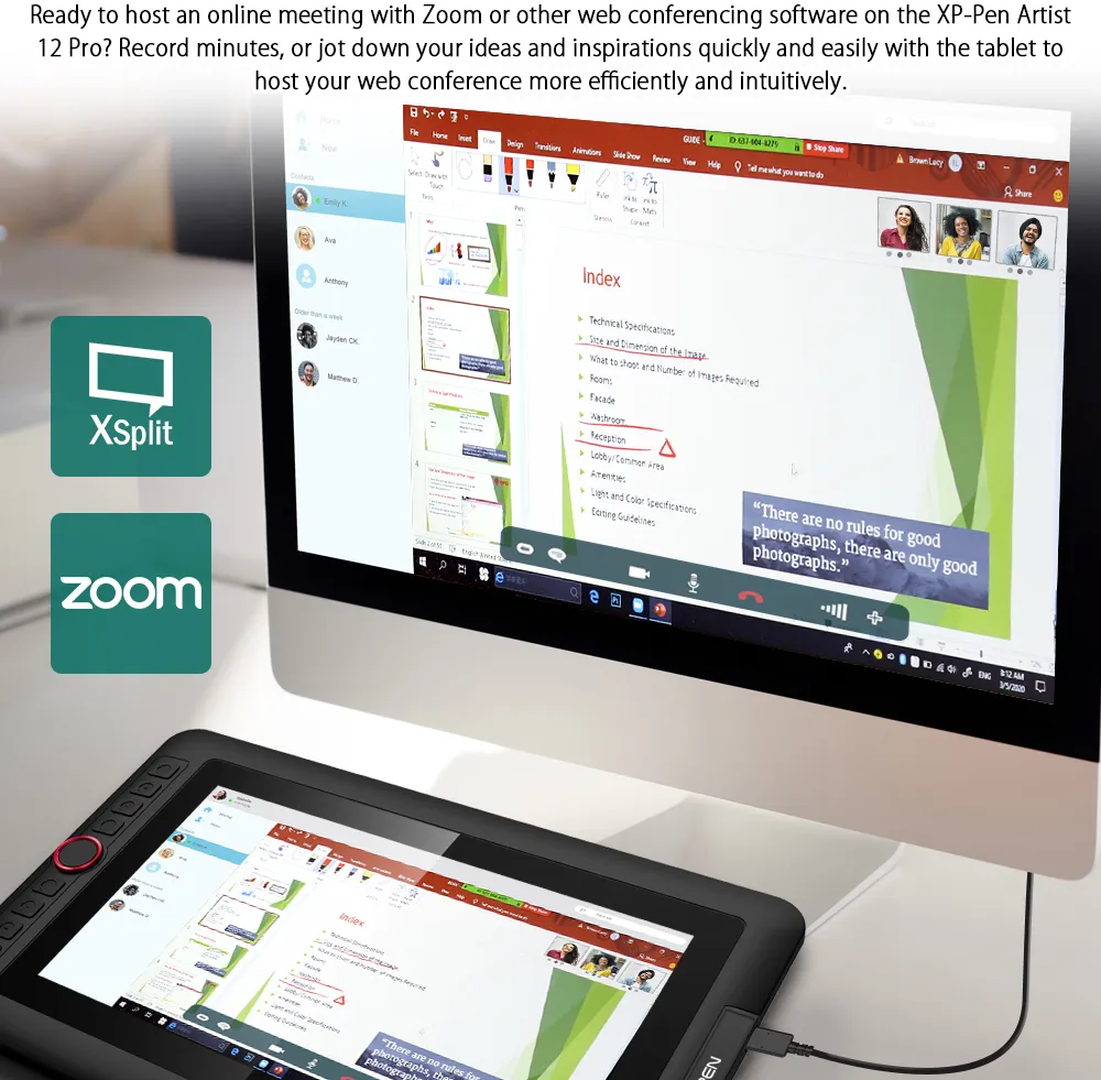 Művész tablet számítógéppel és zoommal.