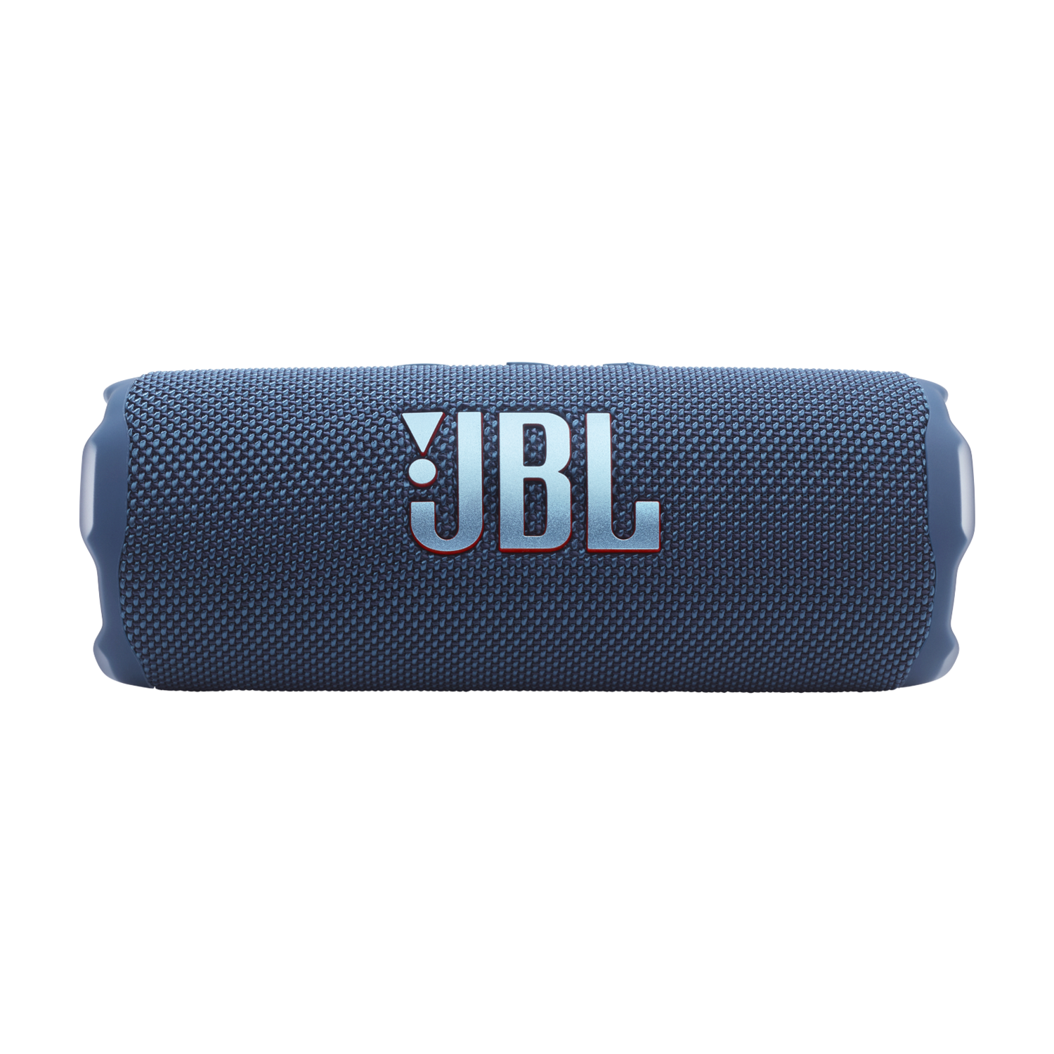 A blue JBL speaker on a black background. The JBL logo is in white and red.