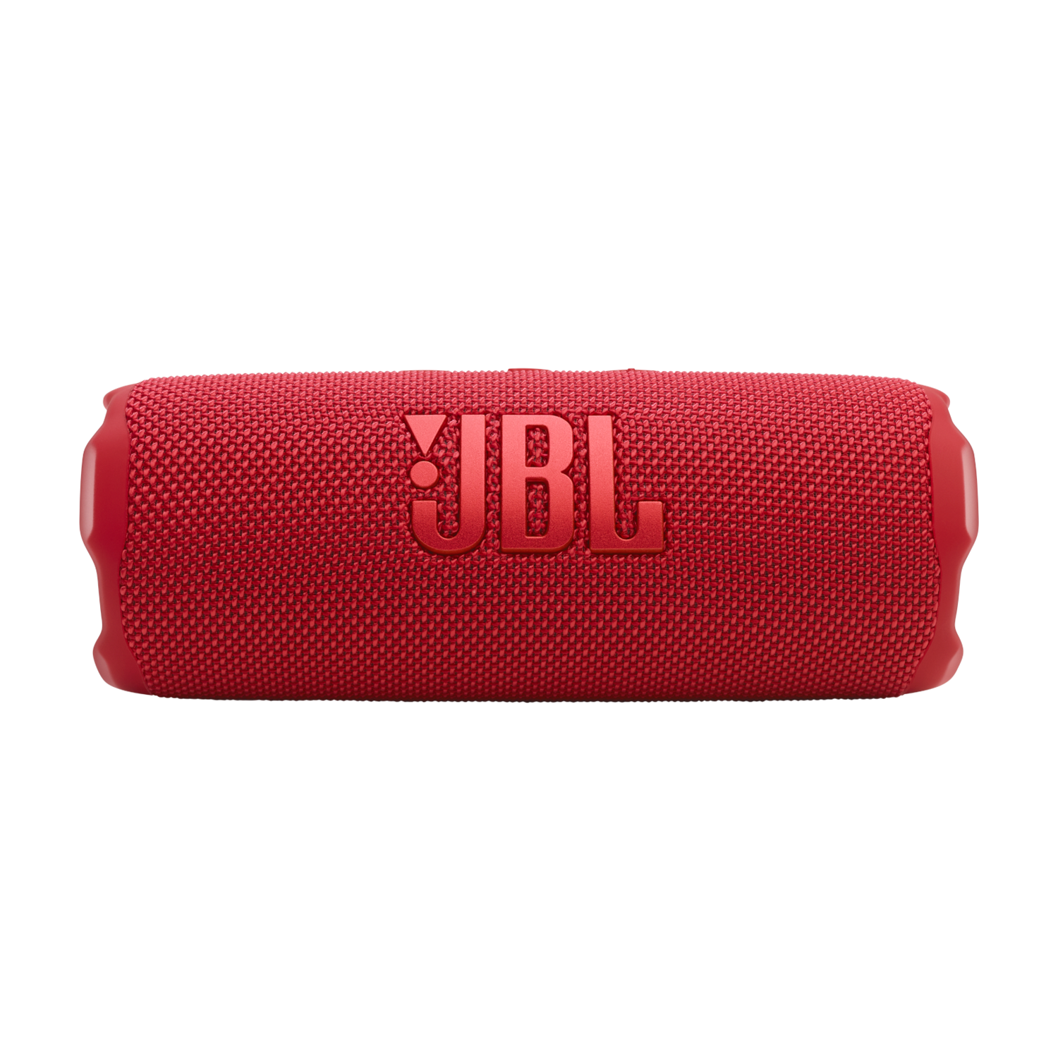 Een rode JBL-luidspreker op een zwarte achtergrond. Het JBL-logo staat prominent op de voorkant.