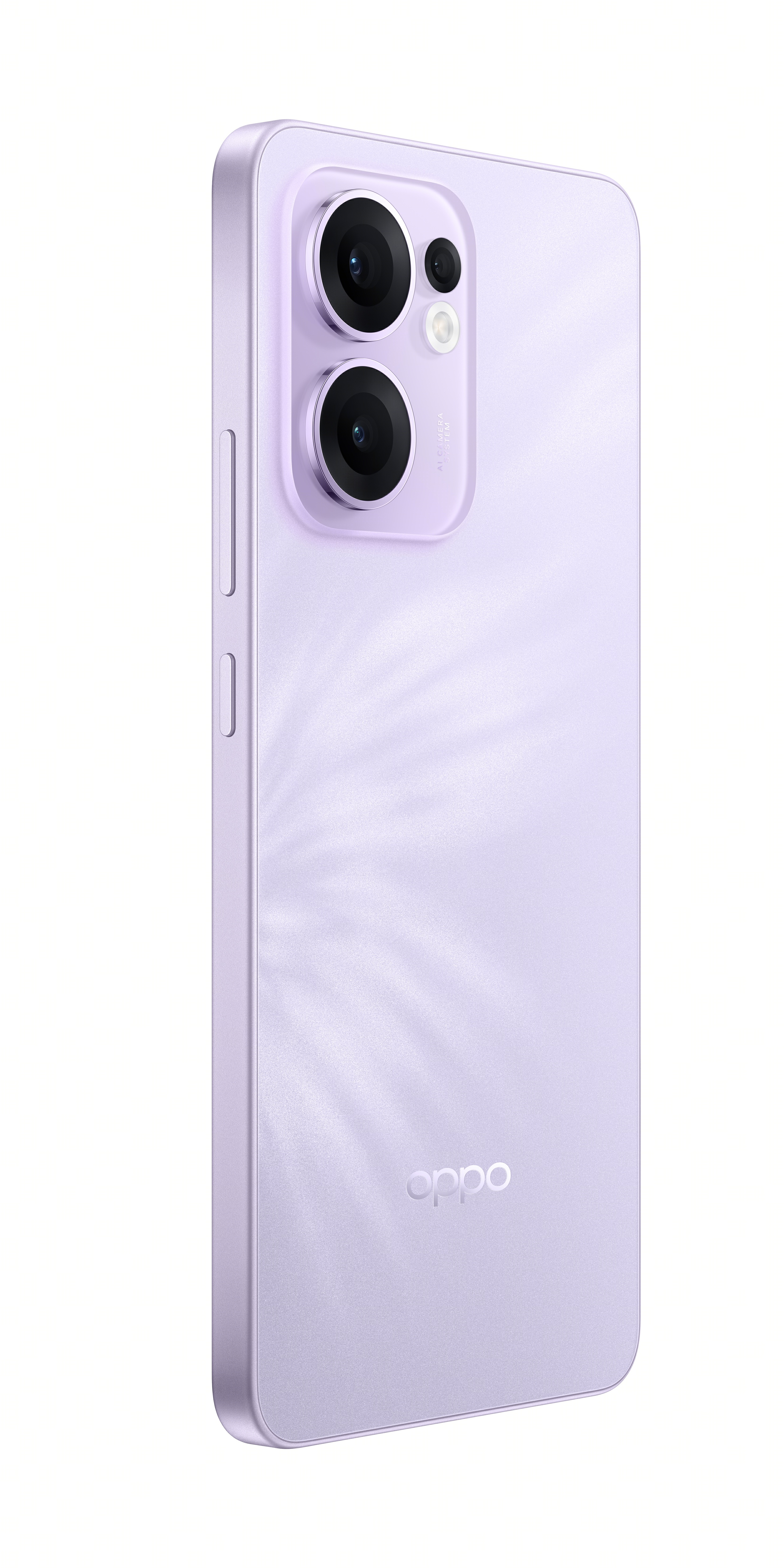 Arka taraftan görülen mor bir akıllı telefon, iki kamera lensiyle.