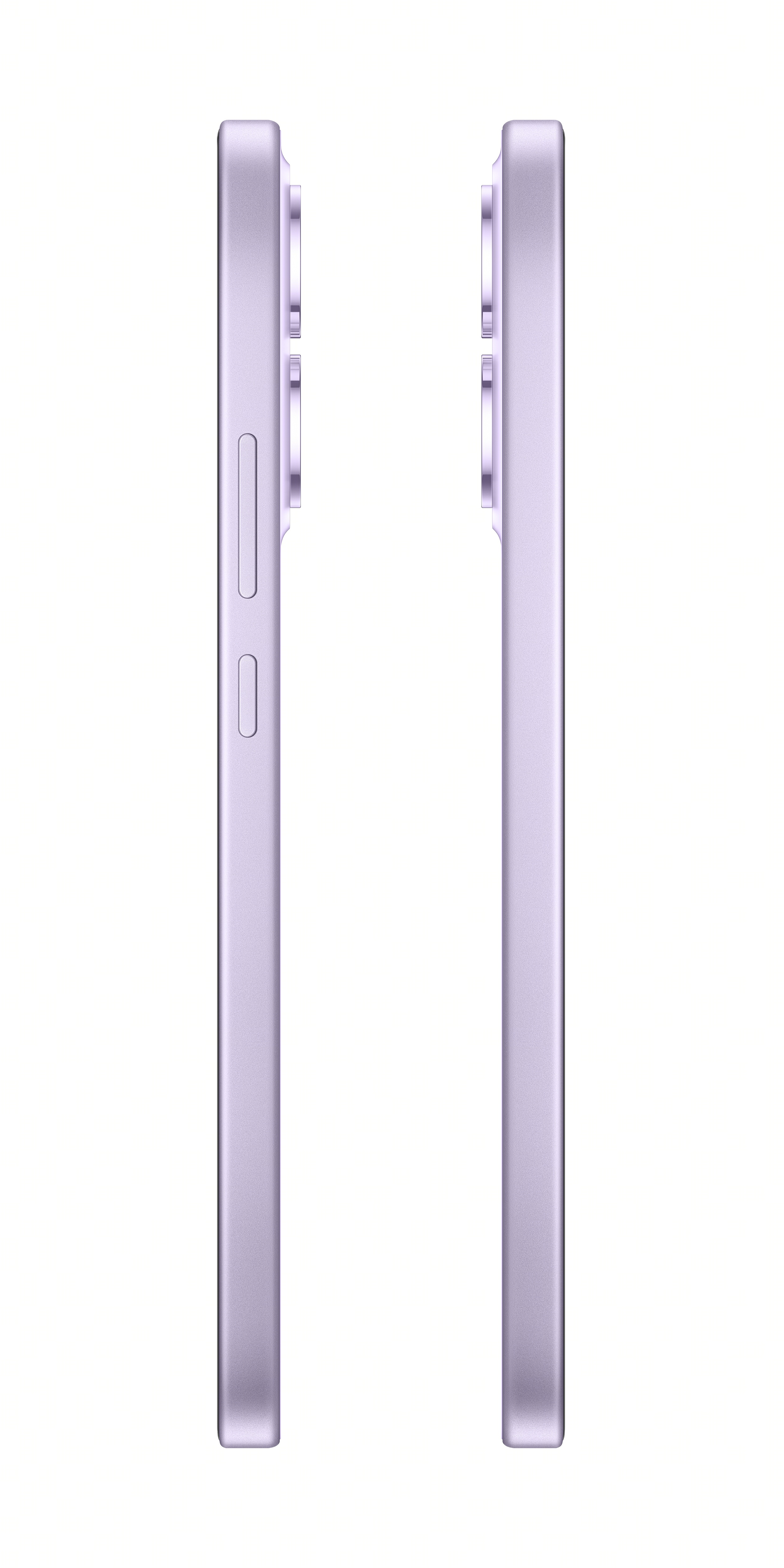 İki paralel mor telefon, yan görünüm.