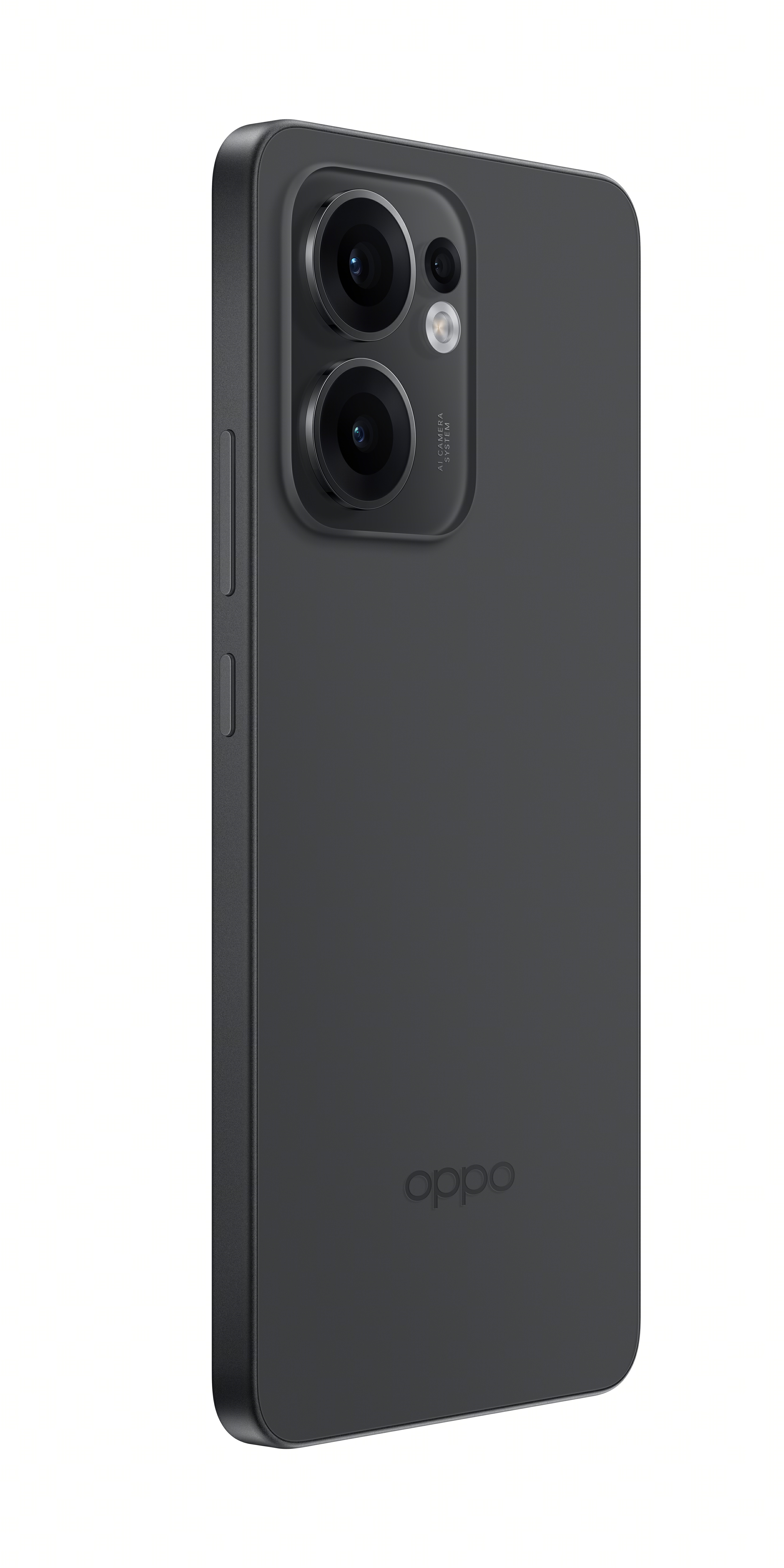 Arkada iki kamerası ve altta Oppo logosu olan siyah telefon.