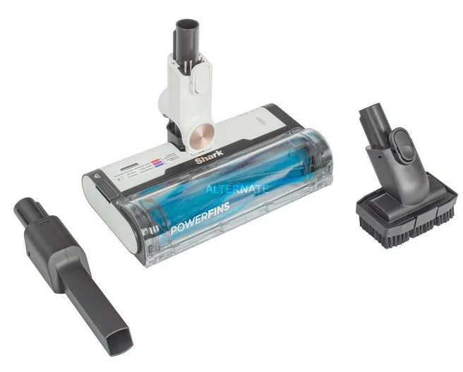 Akcesoria do odkurzacza Shark PowerFins, w tym szczotka, na białym tle.