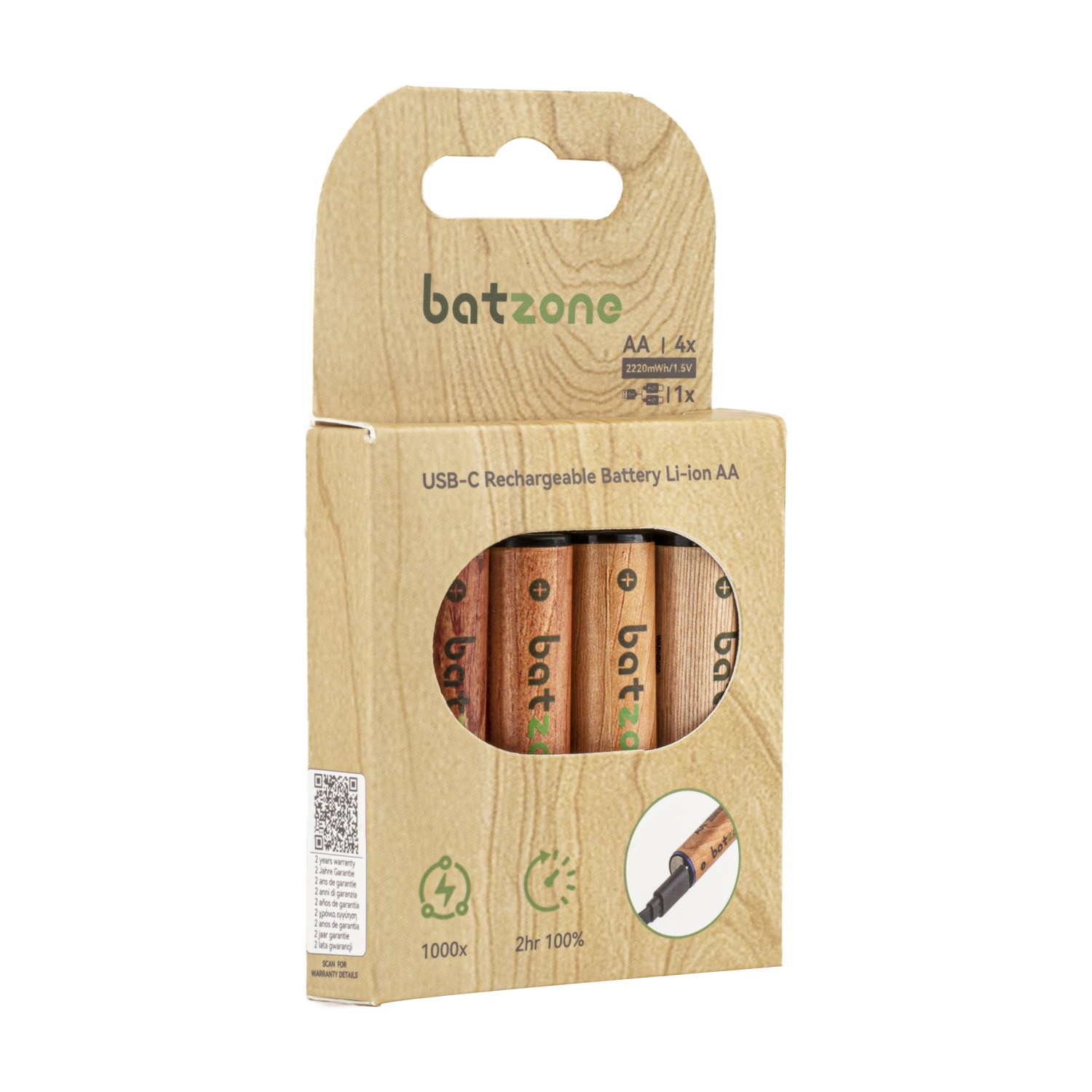 Batterie Ricaricabili AA batzone Litio 2220mWh Usbc 4pz