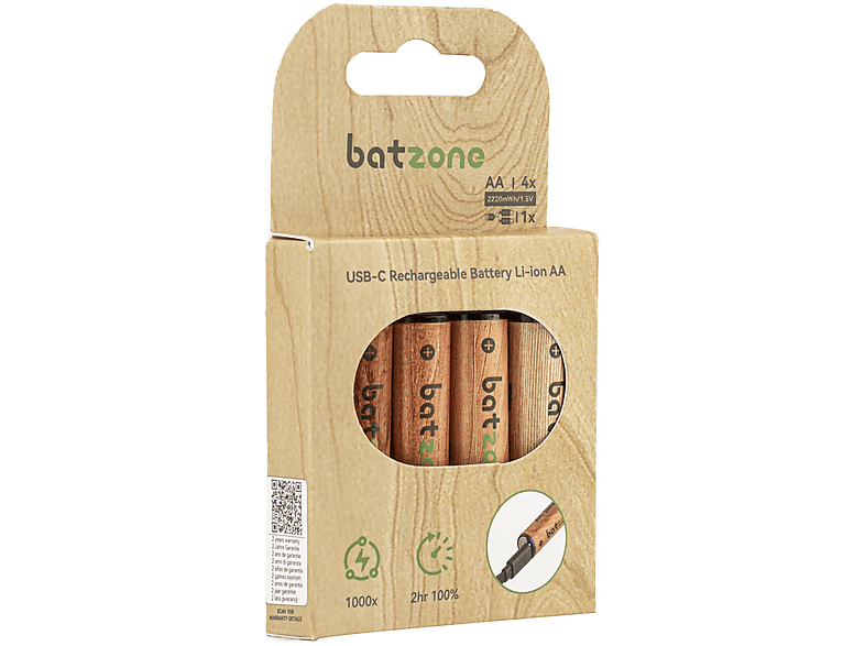 Batterie Ricaricabili AA batzone Litio 2220mWh Usbc 4pz