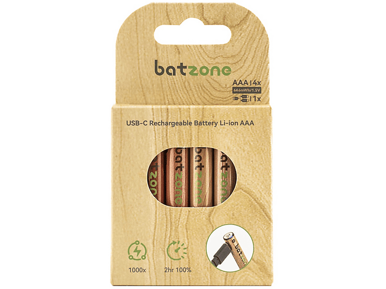 Batterie Ricaricabili batzone Li-Ion Usbc Batt AAA 666