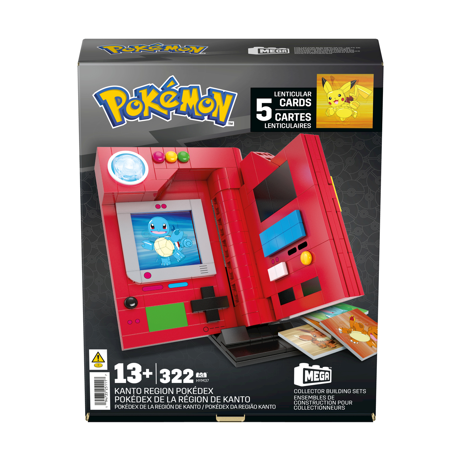Un set scatola Pokémon rosso. La scatola mostra una console di gioco Pokémon e il set include carte.