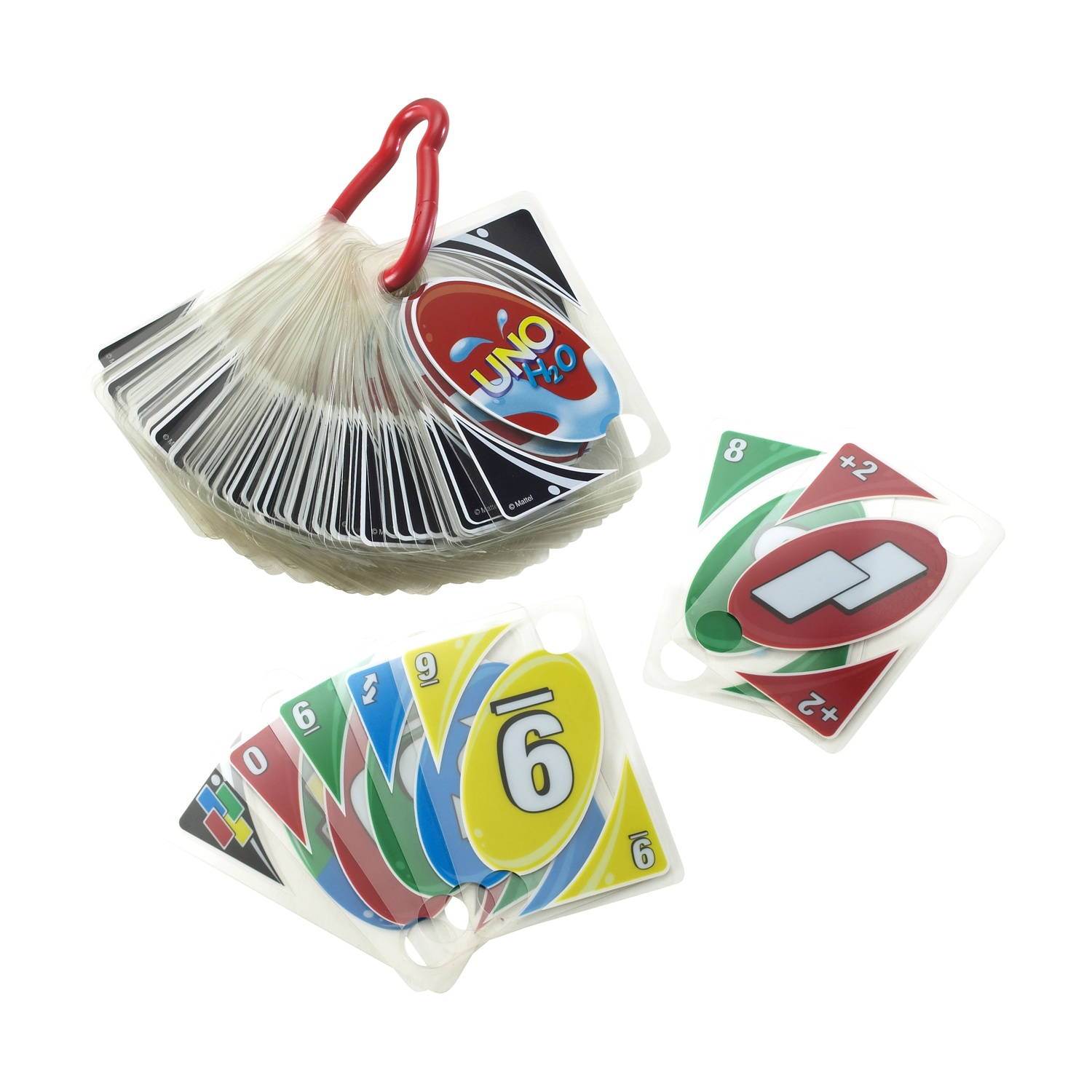 Set di carte Uno H2O con carte su anello, carte +2 e 6 singole.