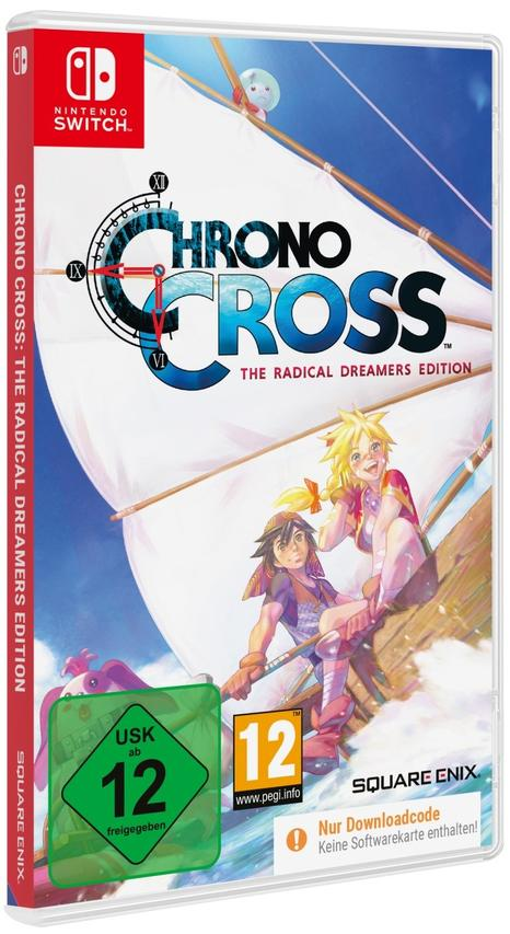 Nintendo Switch Spielverpackung für 'Chrono Cross: The Radical Dreamers Edition', mit Spielfiguren.