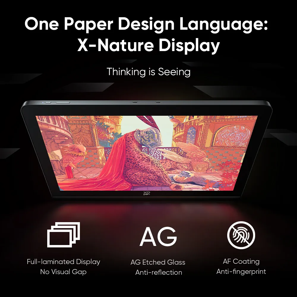 Fekete táblagép illusztrációval, piros ruhás személlyel. Fehér szöveg: 'One Paper Design'.