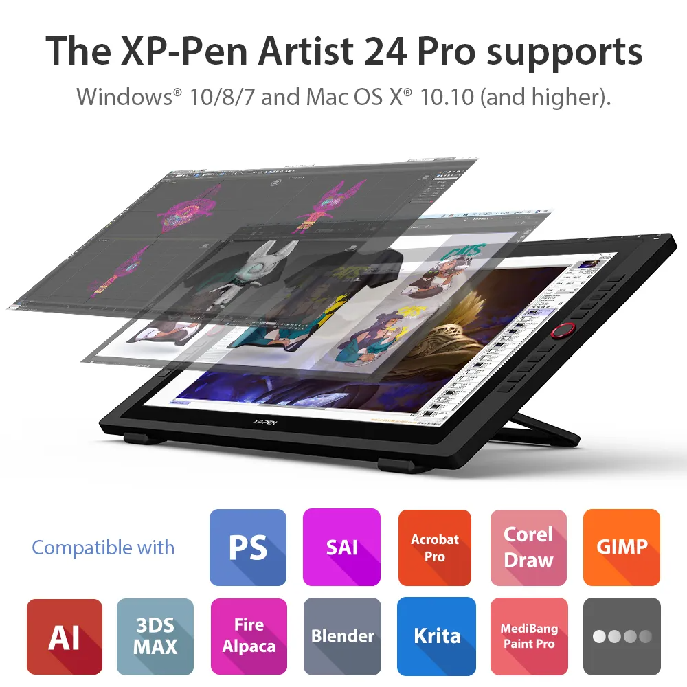 XP-Pen Artist 24 Pro tablet, a készülék és szoftver kompatibilitásának bemutatása.