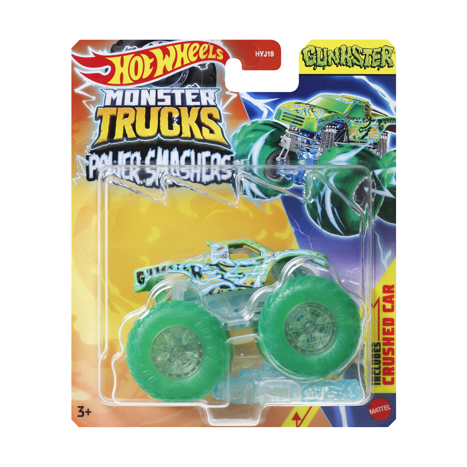 Un pacchetto di giocattoli Hot Wheels Monster Trucks con un monster truck verde.