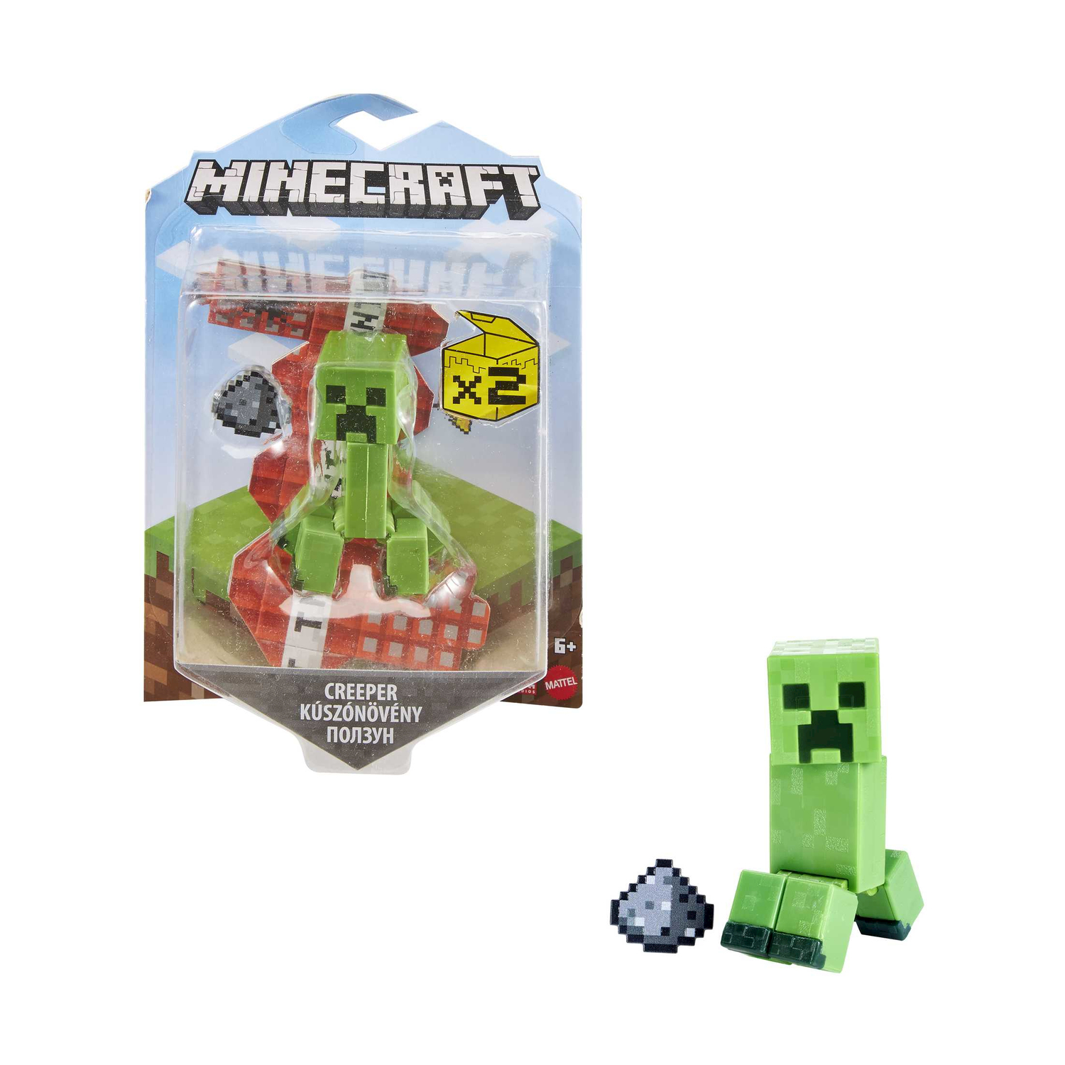 Giocattolo Creeper di Minecraft in una confezione. Un altro giocattolo Creeper.