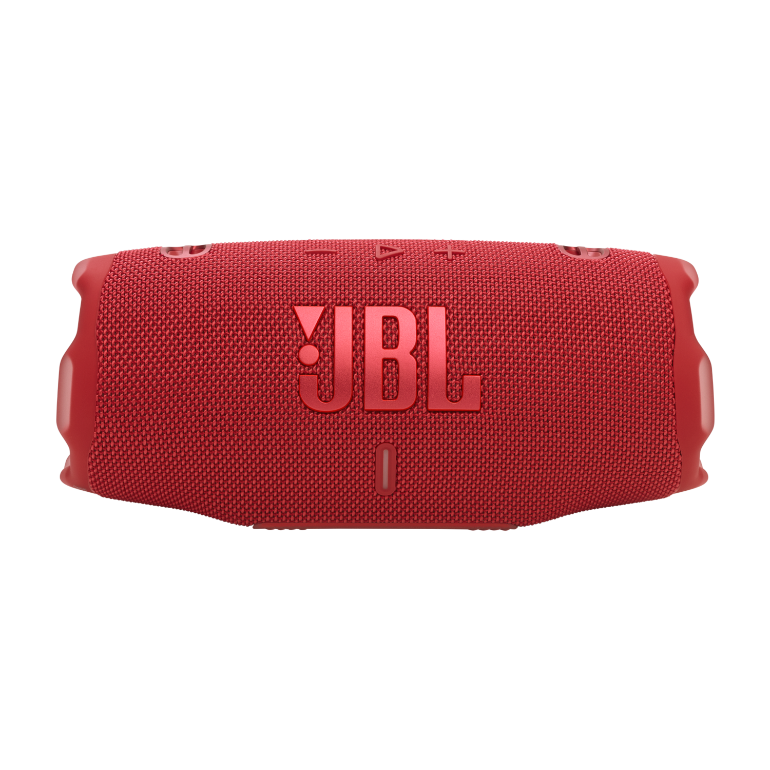 Red JBL speaker. JBL logo in white. The speaker has a mesh texture.