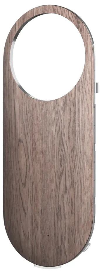 Drewniana klamka do drzwi, owalna, pokazana z perspektywy z góry.