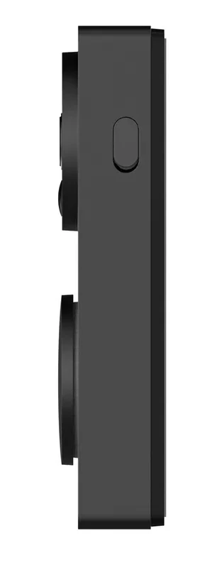 Czarny, prostokątny dzwonek do drzwi z dwoma okrągłymi przyciskami i jednym prostokątnym przyciskiem z boku.