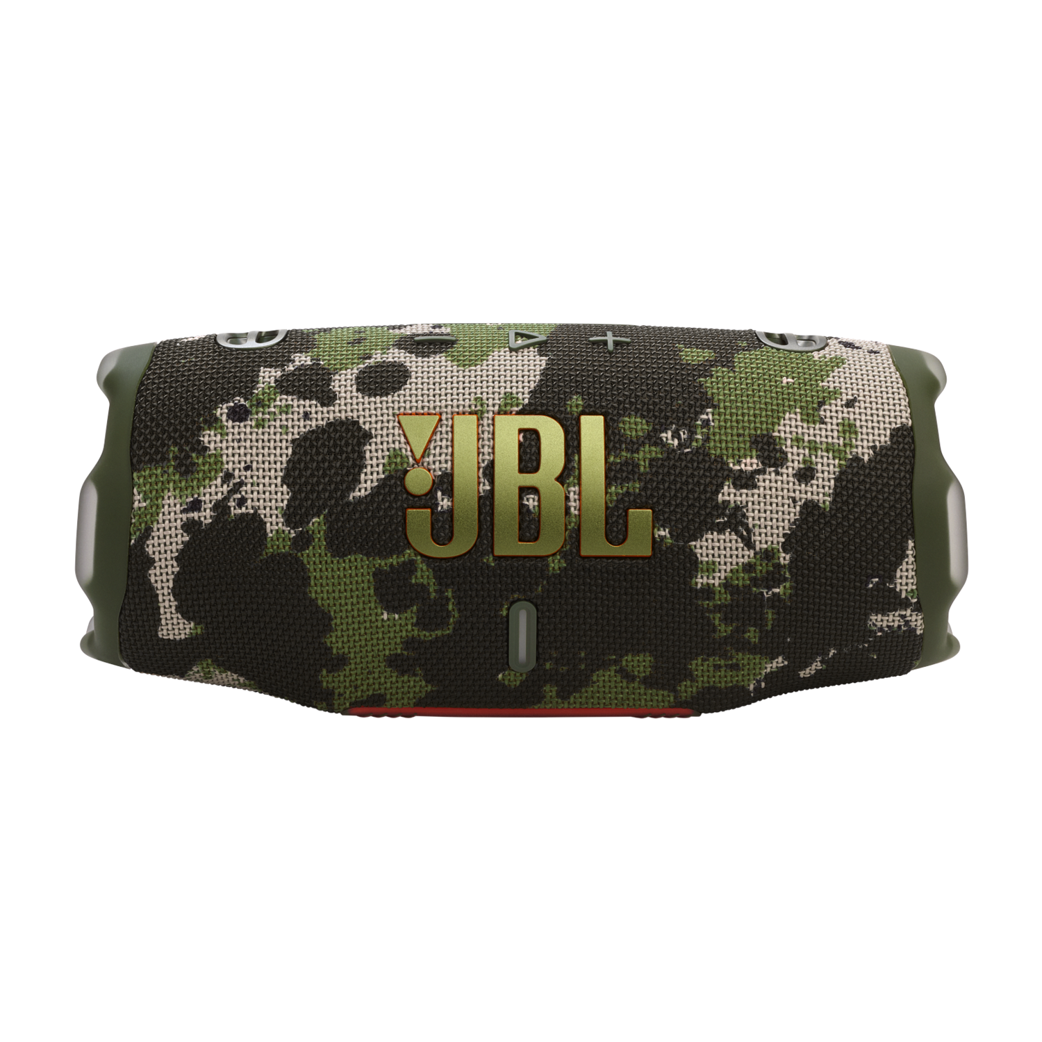 Ein JBL-Lautsprecher mit Tarnmuster. Der Lautsprecher ist olivgrün, braun und schwarz.