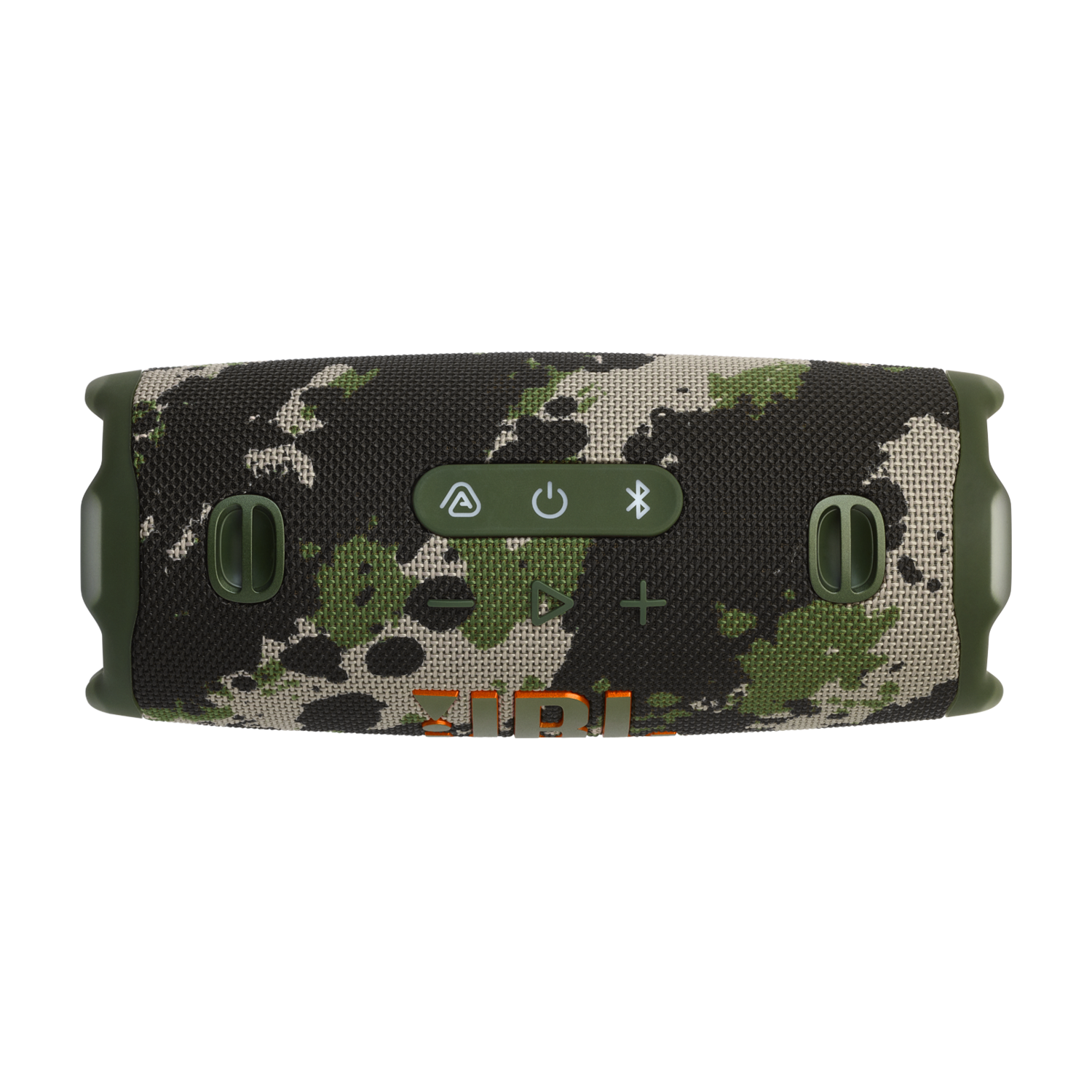 Grün-schwarzer Tarn JBL-Lautsprecher. Knöpfe für Strom, Lautstärke und Bluetooth sind sichtbar.
