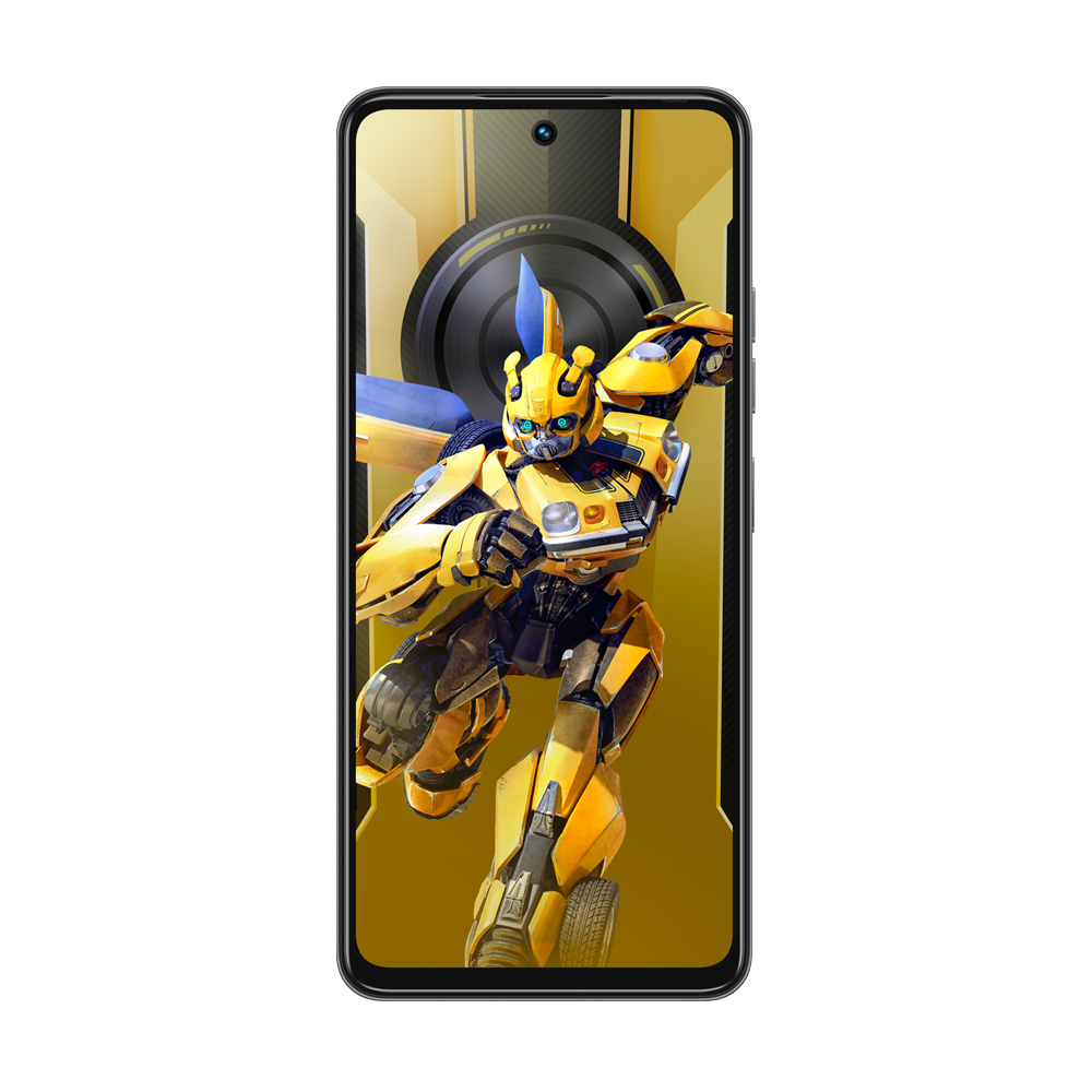 Sarı bir arka plan üzerinde Transformers Bumblebee görüntüsü gösteren bir akıllı telefon ekranı.