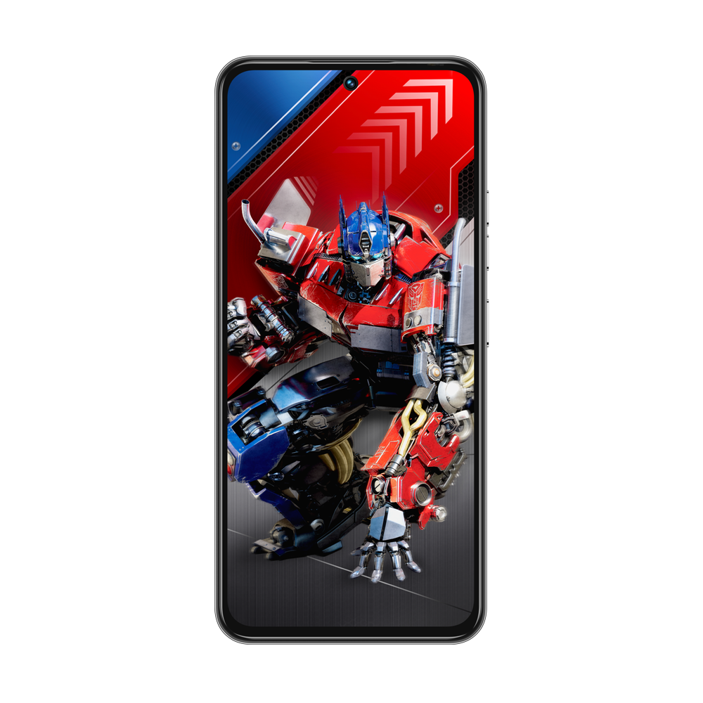 Bir akıllı telefon, ekranında kırmızı ve mavi bir Optimus Prime robot görüntüsü gösteriyor.