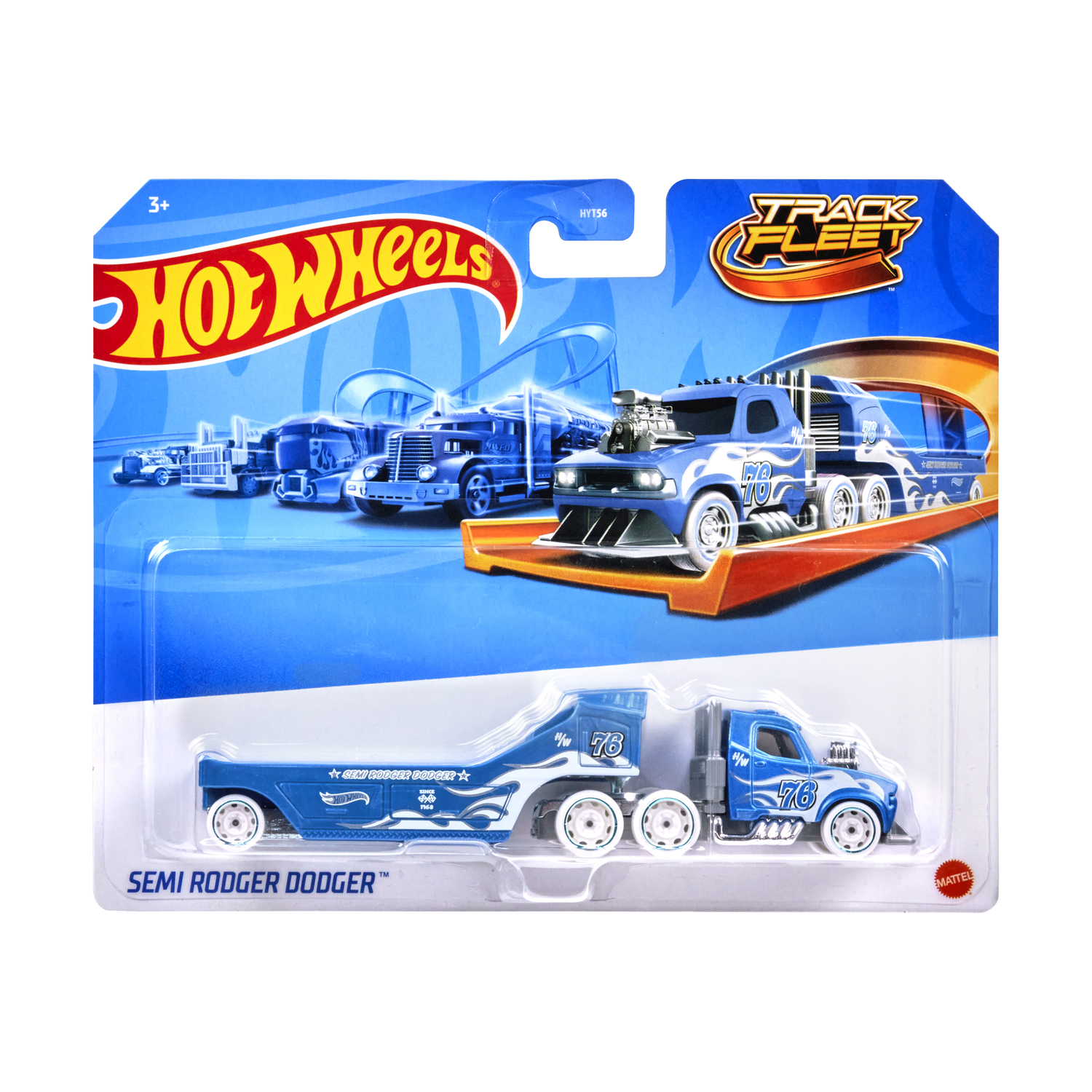 Camion giocattolo in confezione, con la scritta 'Semi Rodger Dodger' sul davanti.