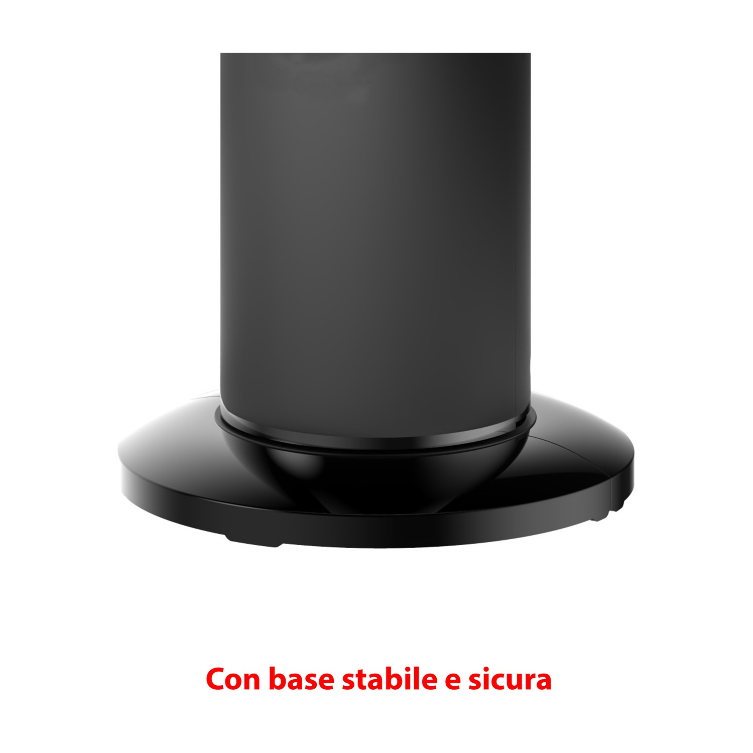 Una base nera di un apparecchio con un corpo cilindrico nero.