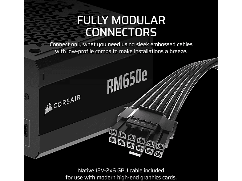 CORSAIR RMe Series RM650e 650 Watt PC Netzteil, ATX 3.1, 120-mm-Lüfter, Schwarz — Foto 2 von 5