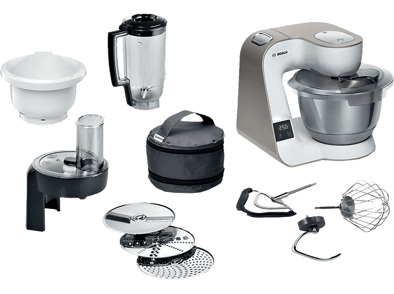 BOSCH MUM5XW34 Küchenmaschine mit Waage Champagne/Weiss (Rührschüsselkapazität: 3.9 l, 1000 W)