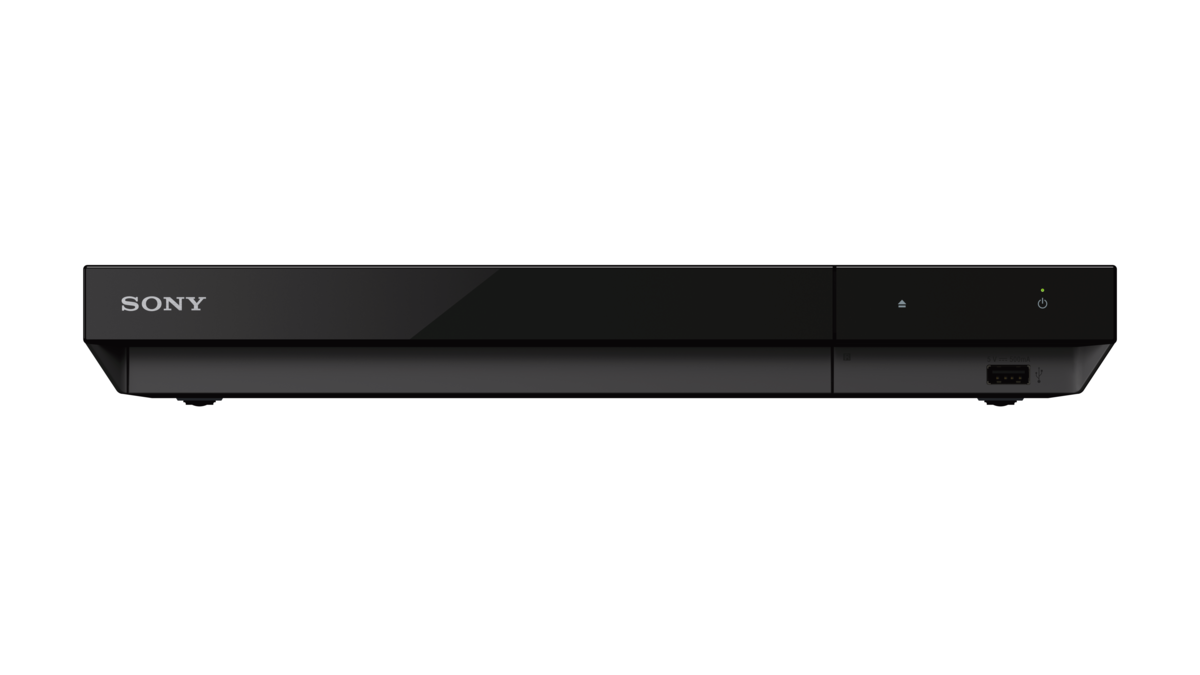 Un reproductor de Blu-ray Sony negro. El reproductor tiene botones y un botón de encendido.