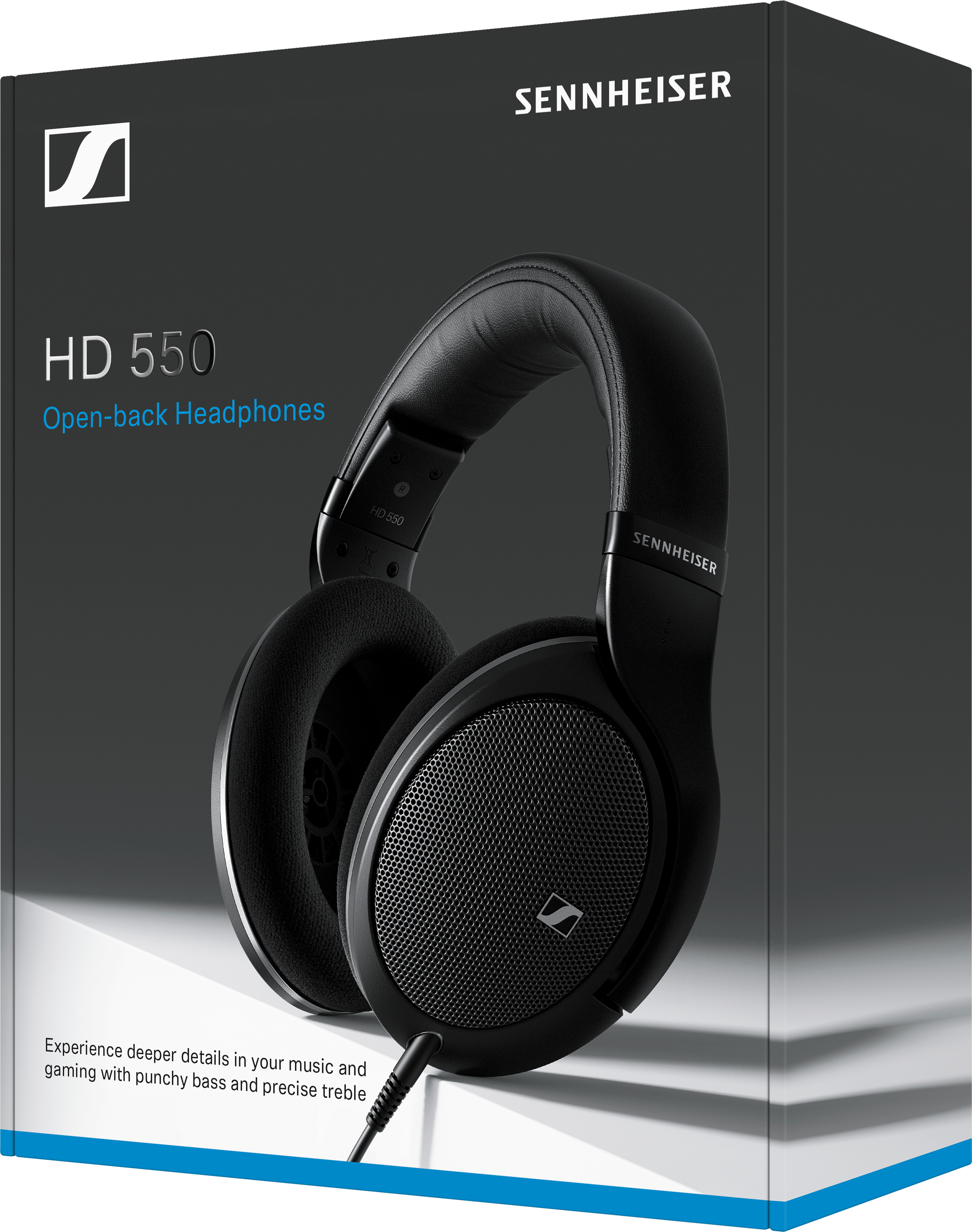 Ein schwarzer Sennheiser HD 550 Open-Back-Kopfhörer.