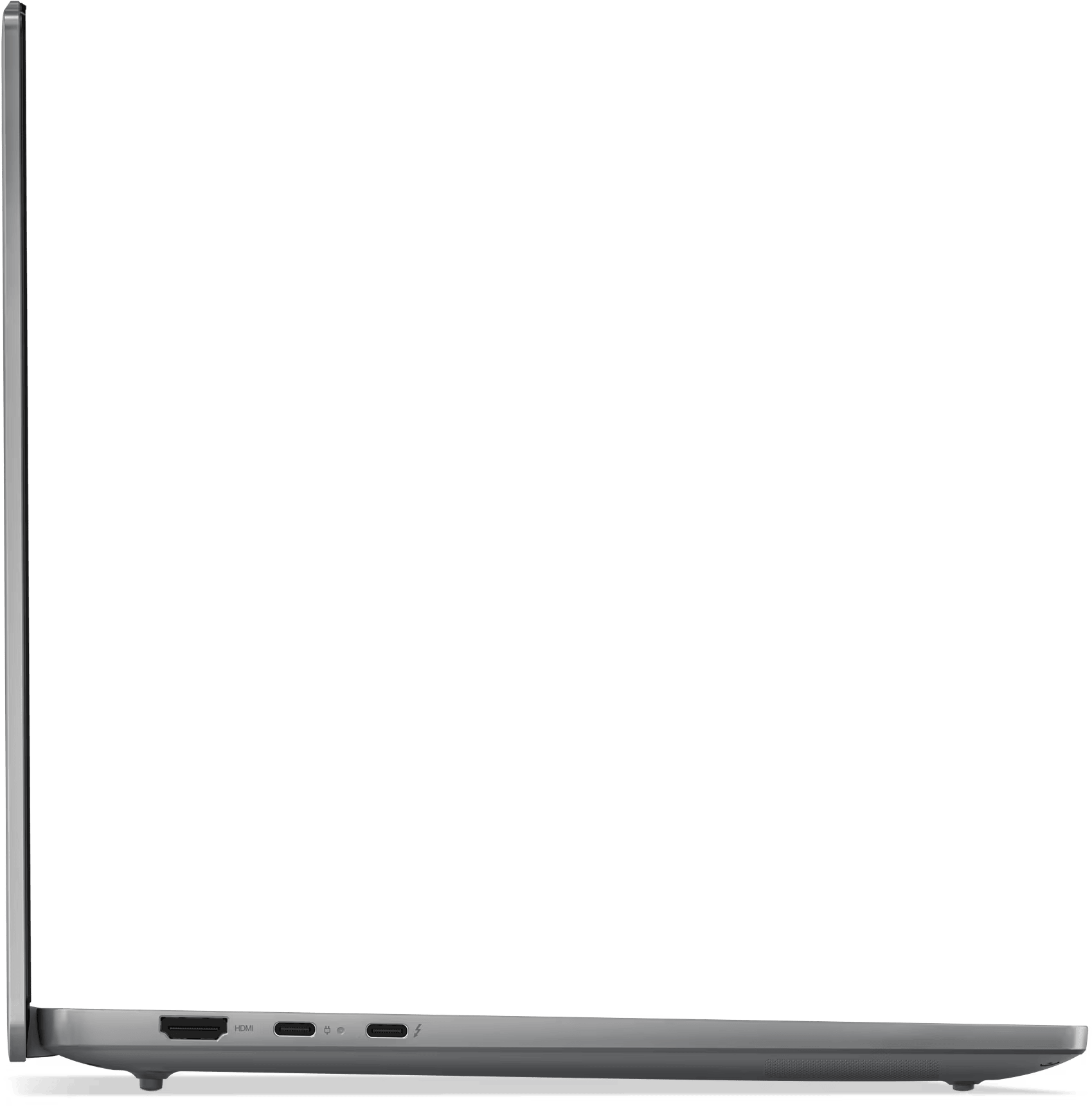 Egy laptop oldalsó nézete fekete képernyővel. A laptop oldalsó portjait mutatja.