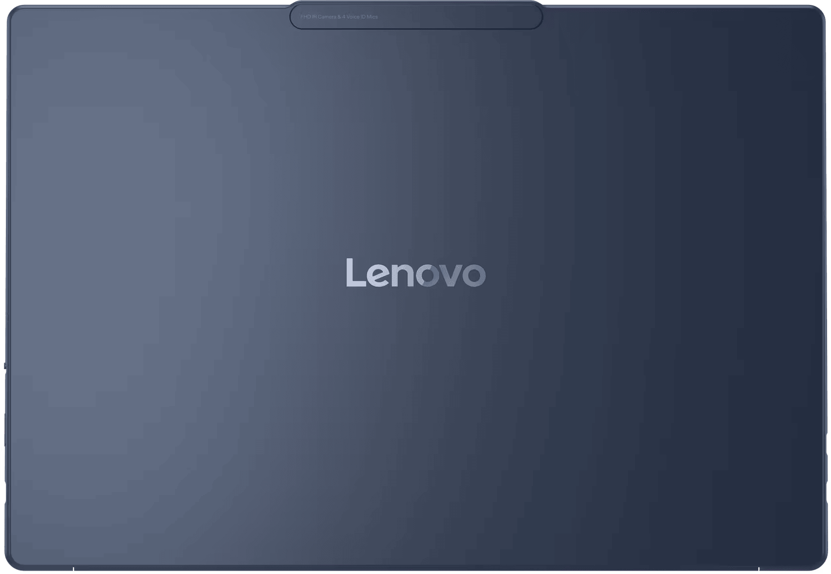Egy kék Lenovo tablet, a márkanévvel a hátulján középen.