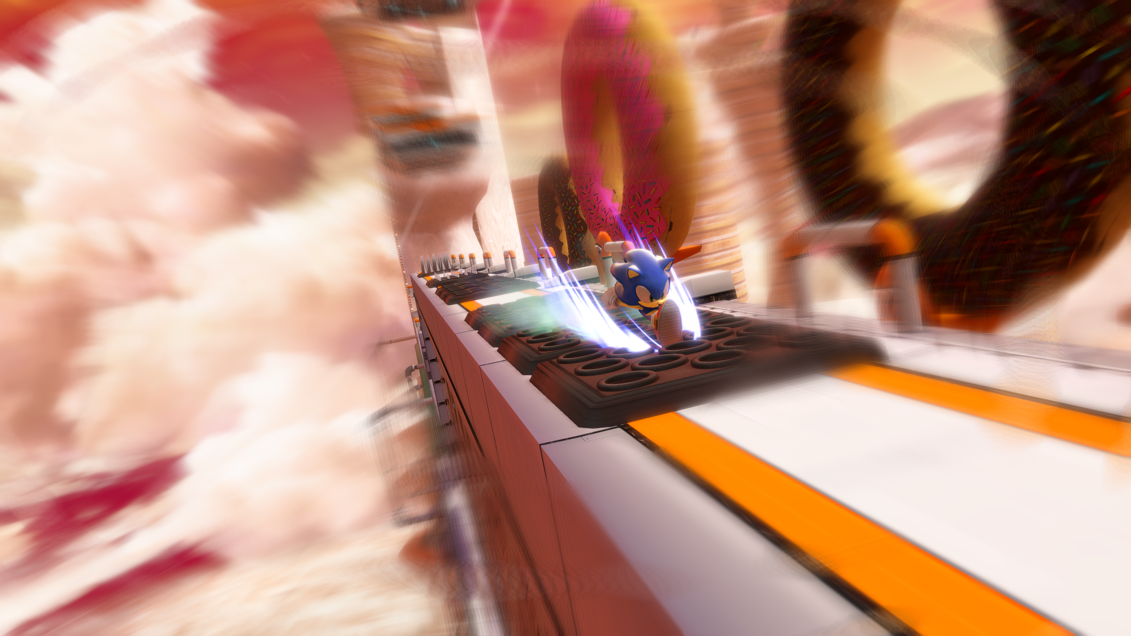 Sonic the Hedgehog che corre su una pista.