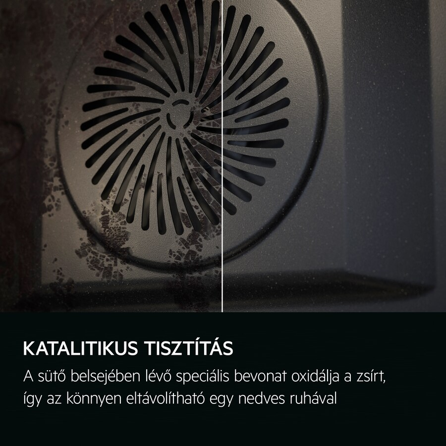 A sütő részletének közeli képe. A kép egy előtte-utána tisztítási összehasonlítást mutat.