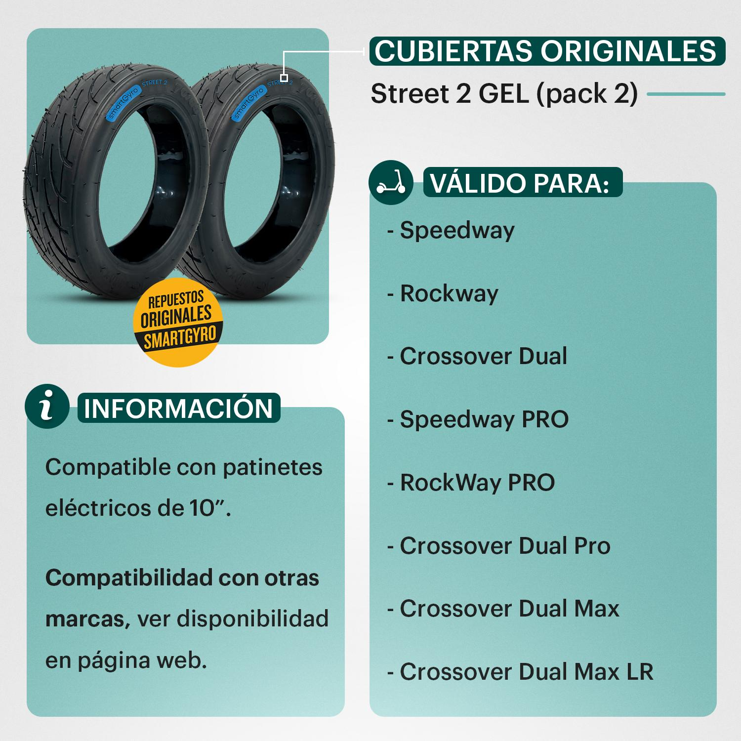 Tarjeta de información de producto para neumáticos de scooter. Especificaciones y compatibilidad.