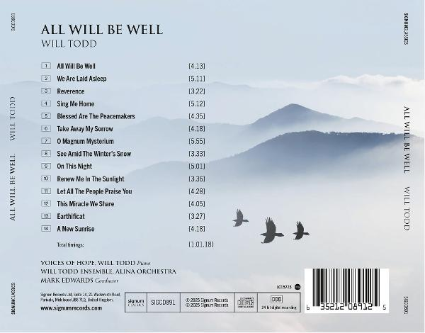Ein CD-Cover mit Text und Bildern von Bergen und Vögeln.