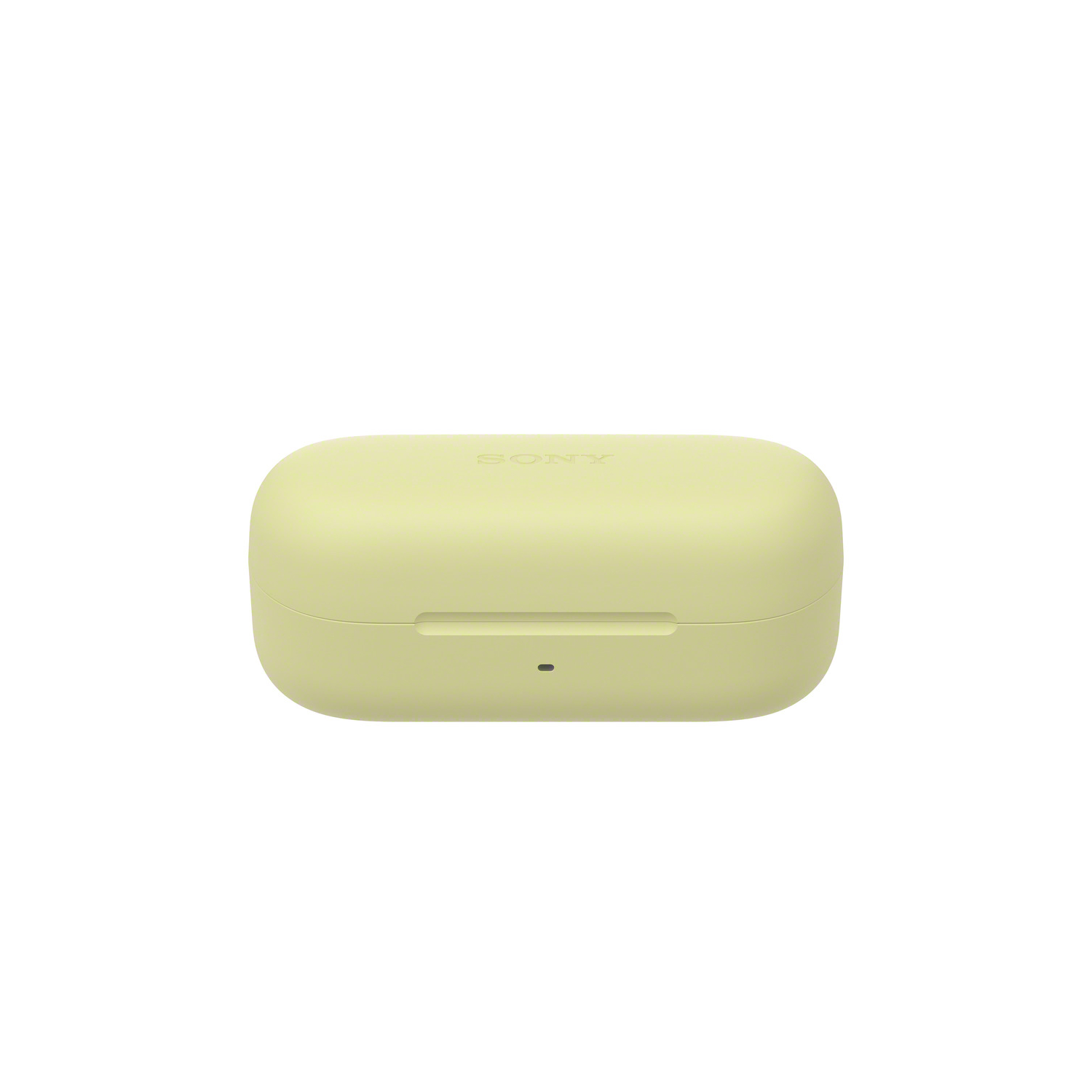 A light green charging case for earbuds.