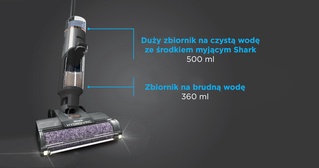 Odkurzacz pokazujący zbiorniki na wodę z polskimi etykietami tekstowymi.