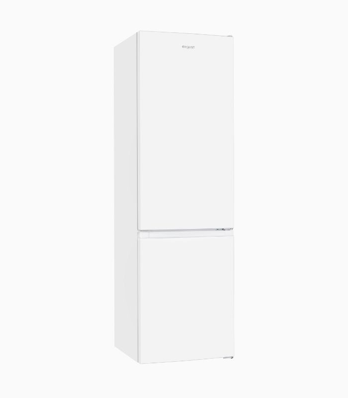 Weißer Kühlschrank mit Gefrierfach unten vor weißem Hintergrund.