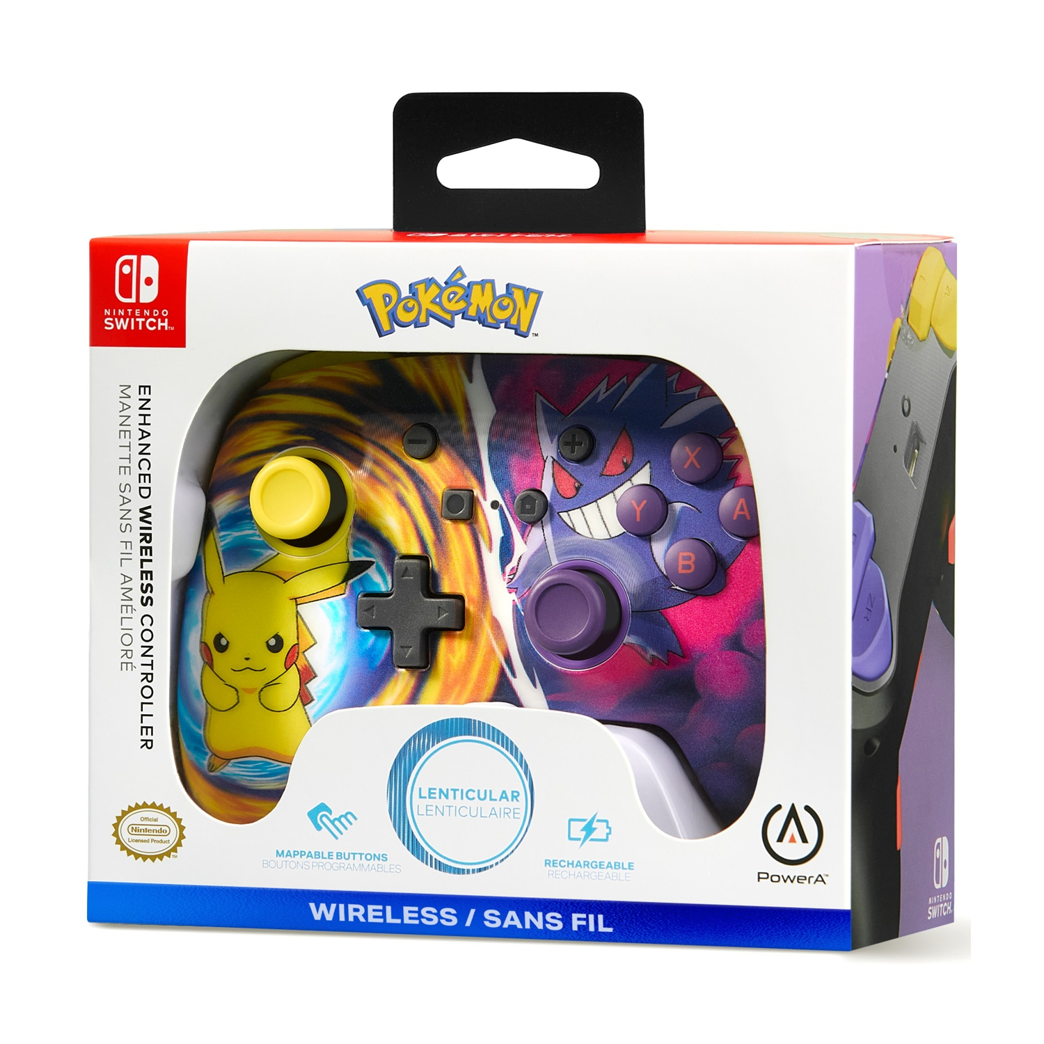 Una scatola del controller Nintendo Switch, con personaggi Pokémon sul davanti.